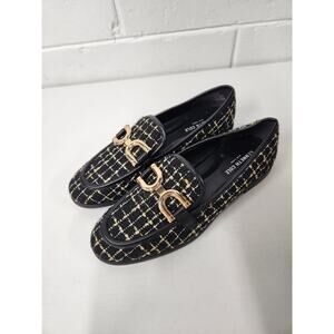 Kenneth Cole Women's Larisa Plaid Slip On Loafers/Flats, Size 8, In Black & Gold